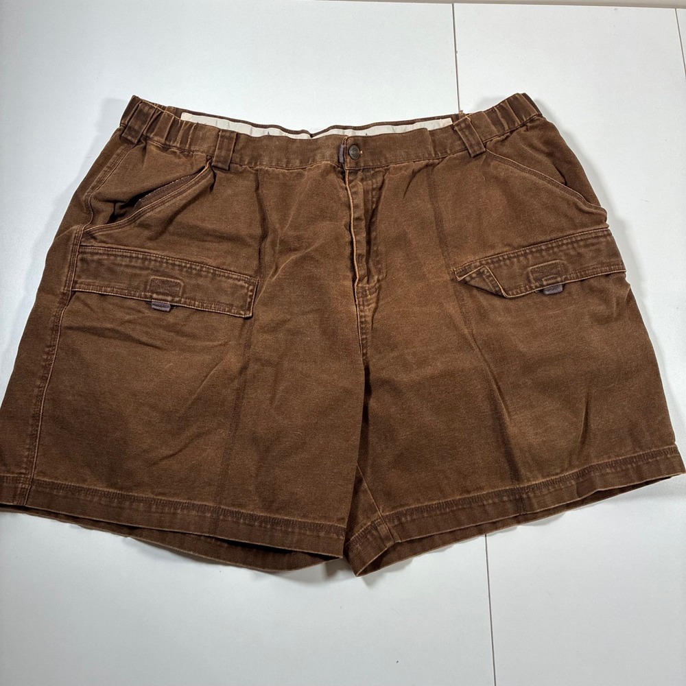Vintage Territory Ahead Cargo Short 2XL 40 7" Brown‎ Canvas Elastic Waist Hiking